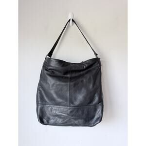 Margot New York The Alma Black Leather Hobo Bag Big Purse Silver 13.5x14x4 In